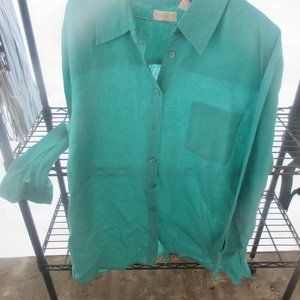 Elisabeth by Liz Clairborne Long Sleeve Linen Button Up Shirt Size 16